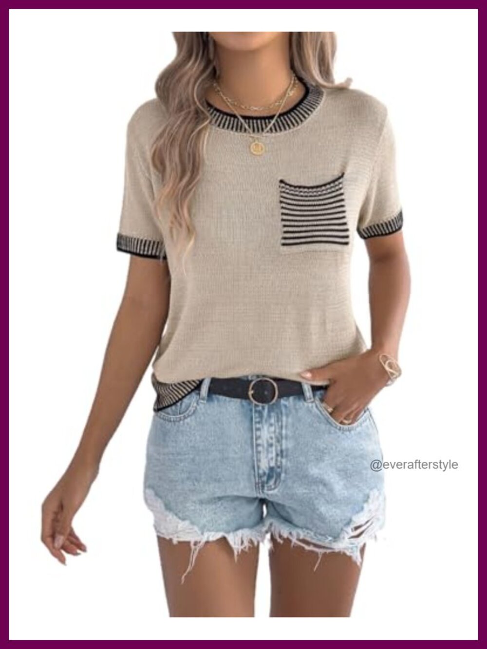 Women's Short Sleeve Knit Sweater Lightweight Crewneck Pullover Casual Dressy